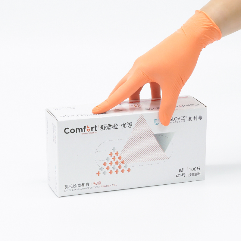 友利格舒適COMFORT U1100一次性無粉優(yōu)等橙色乳膠檢查手套圖片2