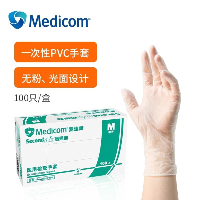 麥迪康1209C透明無粉一次性PVC手套M圖片2