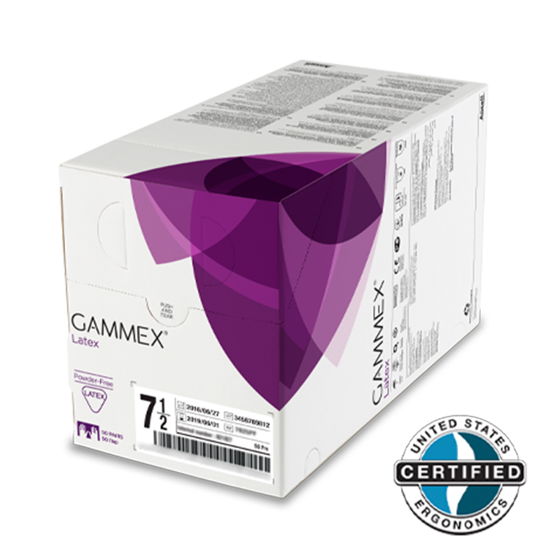 安思爾GAMMEX 330050065綠色無(wú)粉乳膠內(nèi)層外科手套圖片1