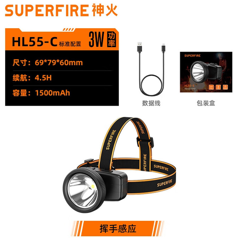 神火HL55-C智能感應(yīng)揮手即亮強光遠射戶外多用頭燈圖片1
