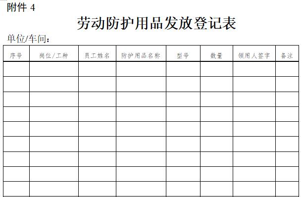 勞動防護用品發(fā)放登記表