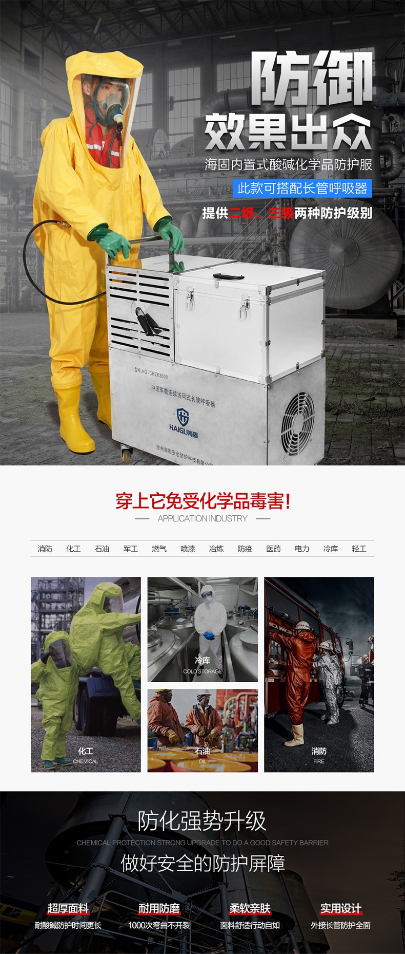 海固定制款！內(nèi)置外接 內(nèi)置插孔防化服圖片1