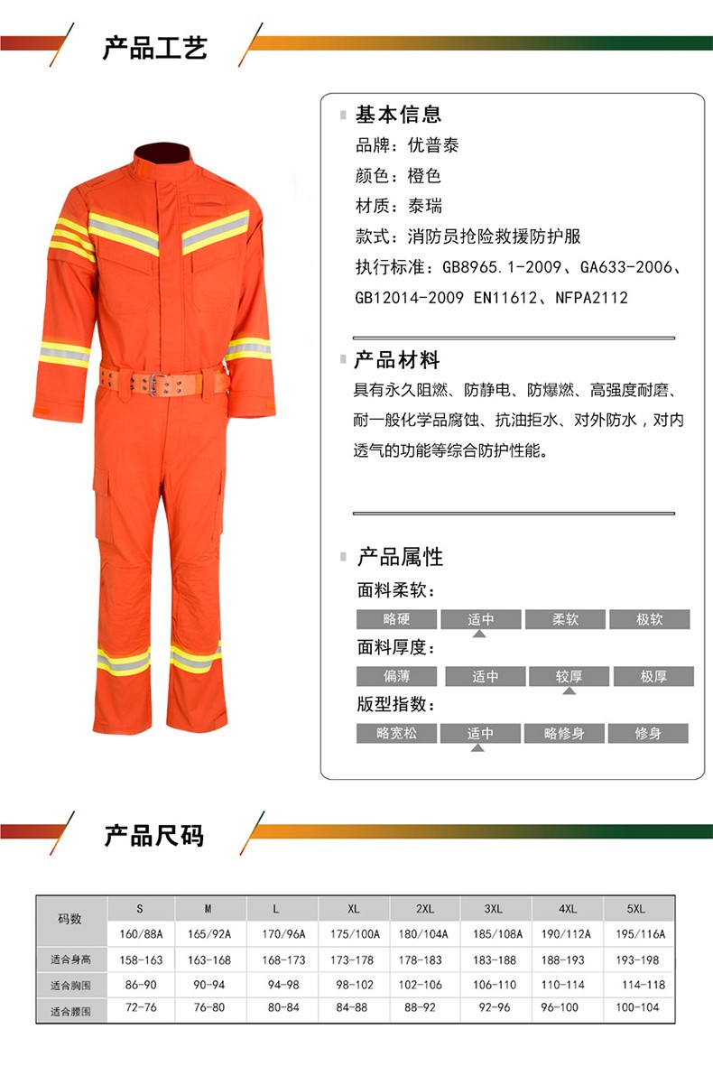 優(yōu)普泰分體式消防員夏季搶險救援防護(hù)服01