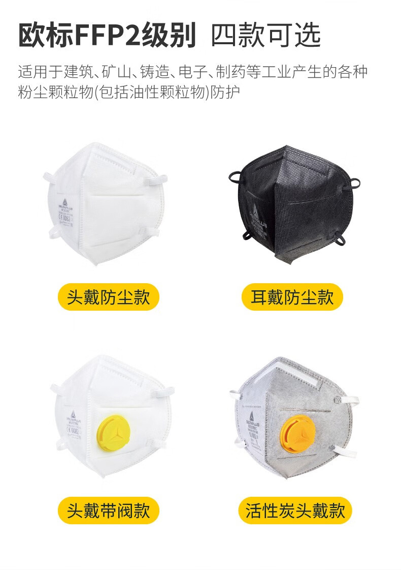代爾塔104206 M1202VBWC折疊帶閥頭戴式FFP2級(jí)活性炭防塵口罩3