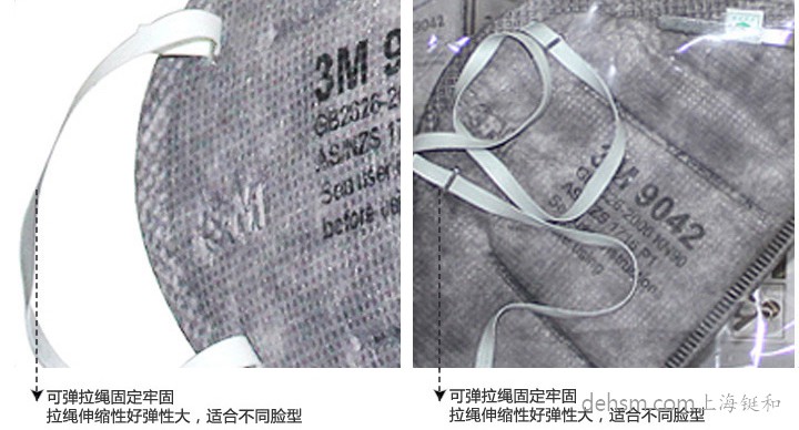 3M9042口罩可彈拉繩固定拉姑，彈性大，適合不同臉型