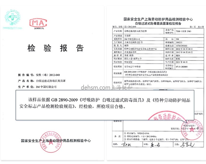 3M7502+6002防硫化氫及酸性氣體防毒面具檢測報(bào)告
